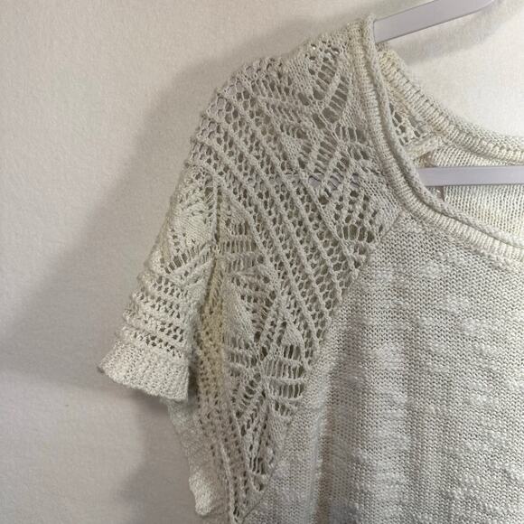Short Sleeve Crochet Knit Top SZ S Cream Lightweight Pullover Boho Summer Casual - Picture 6 of 6